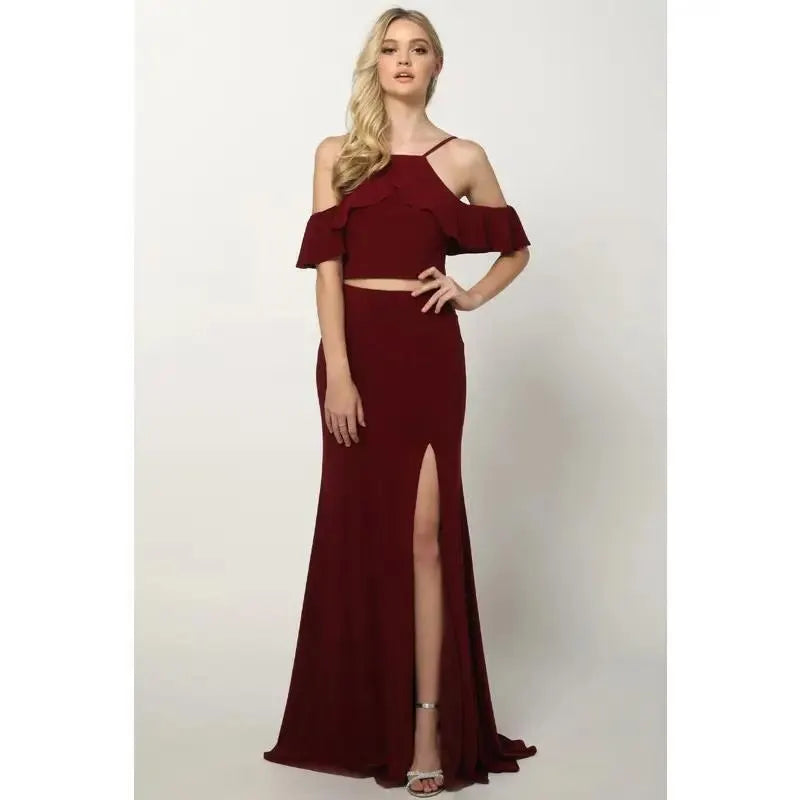 Burgundy 2pc evening formal dress