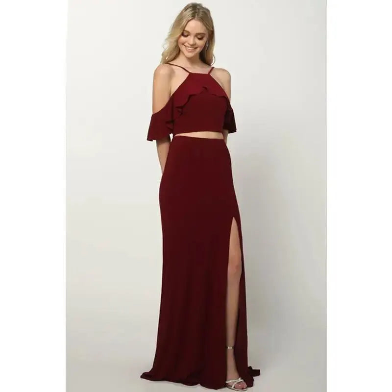 Burgundy 2pc evening formal dress