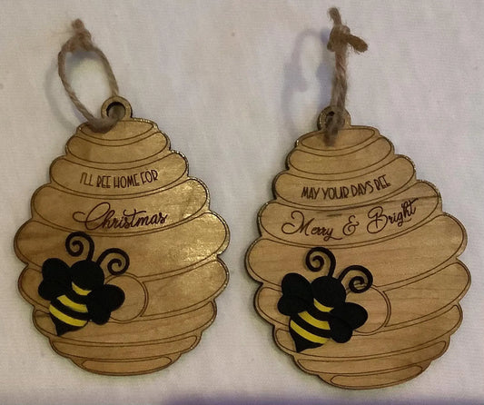 Christmas Bee Wood Ornaments